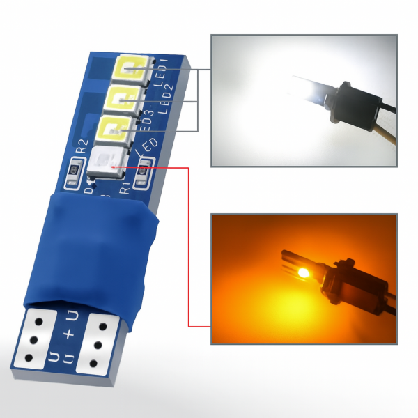 Лампочка габаритов T10 W5W-3030 оранжевый+белый 10х22мм